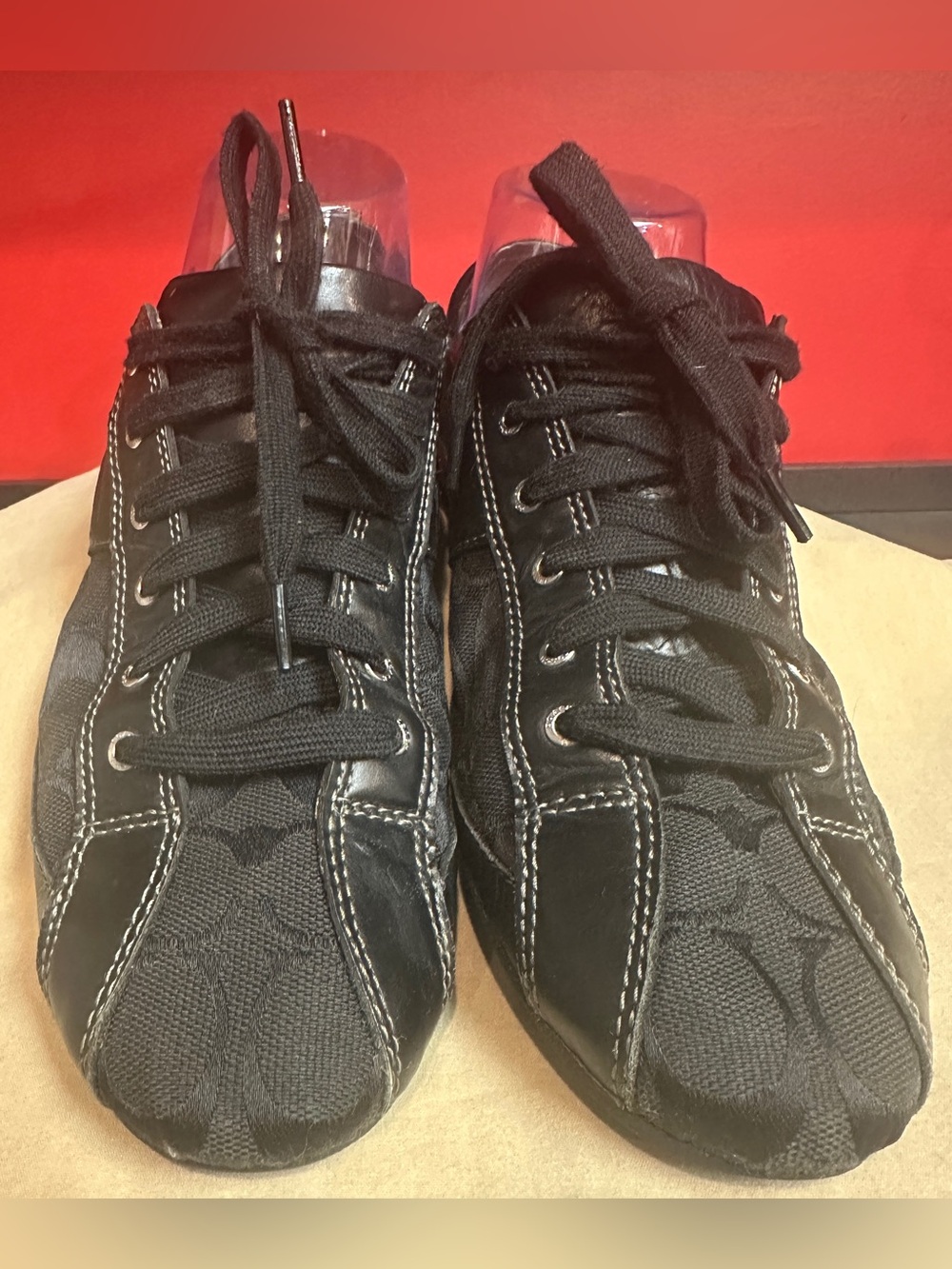 Coach Suee Black Signature Monogram Canvas & Leather Sneakers Women’s Size 8.5B